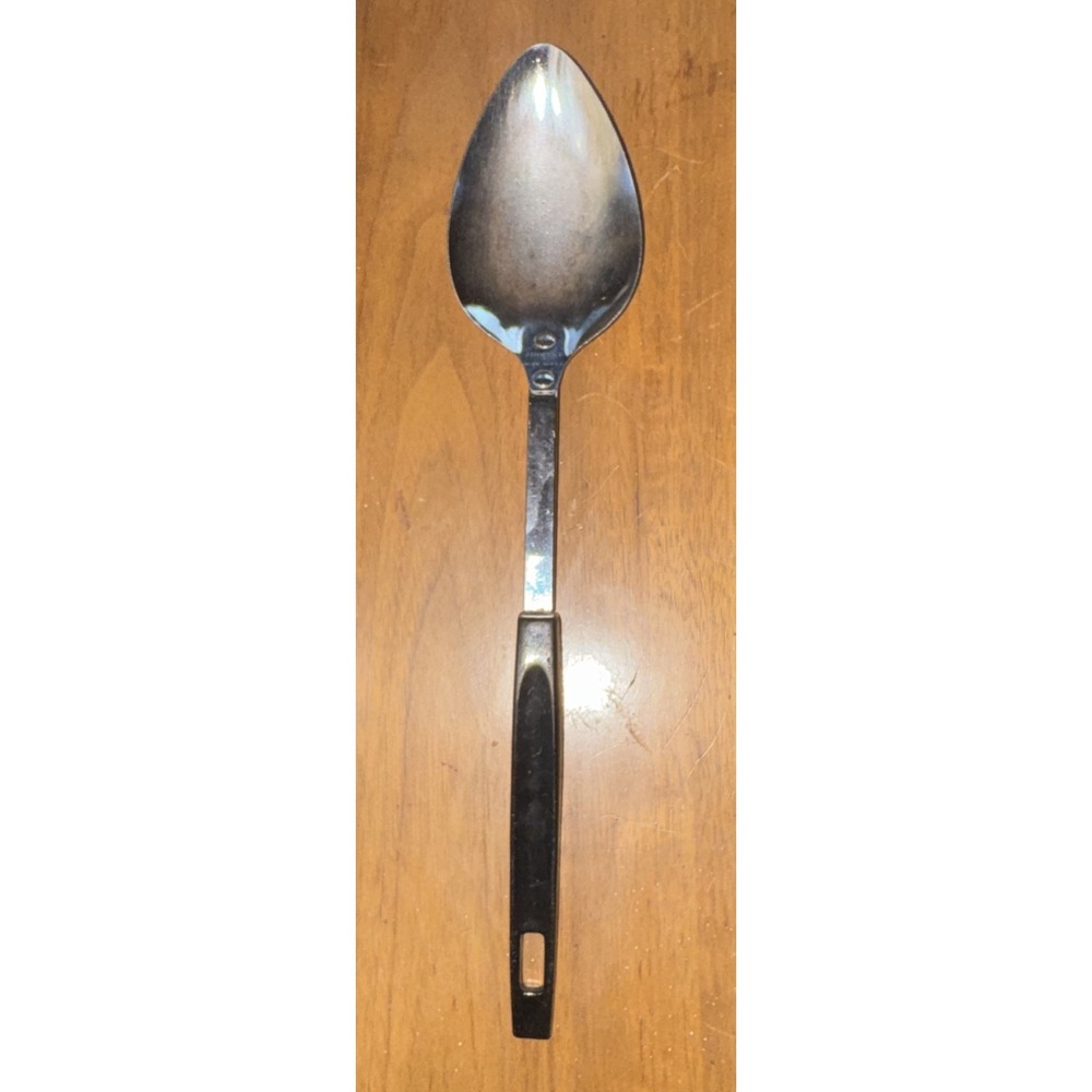 VTG Androck Serving Spoon Chrome Plated Black Handle 12" USA Made MCM Utensil